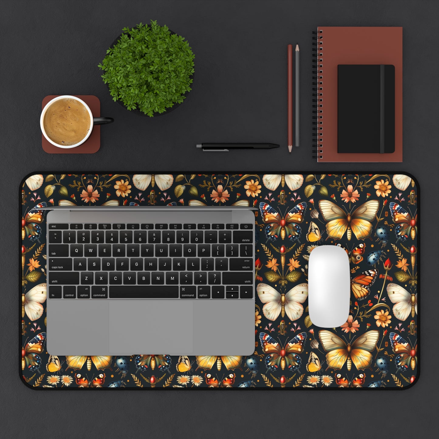 Enchanted Garden of Butterflies and Botanicals in Rich Autumn Hues on a Deep Night Background Extended Gaming Mouse Pad Desk Mat - 3 Sizes