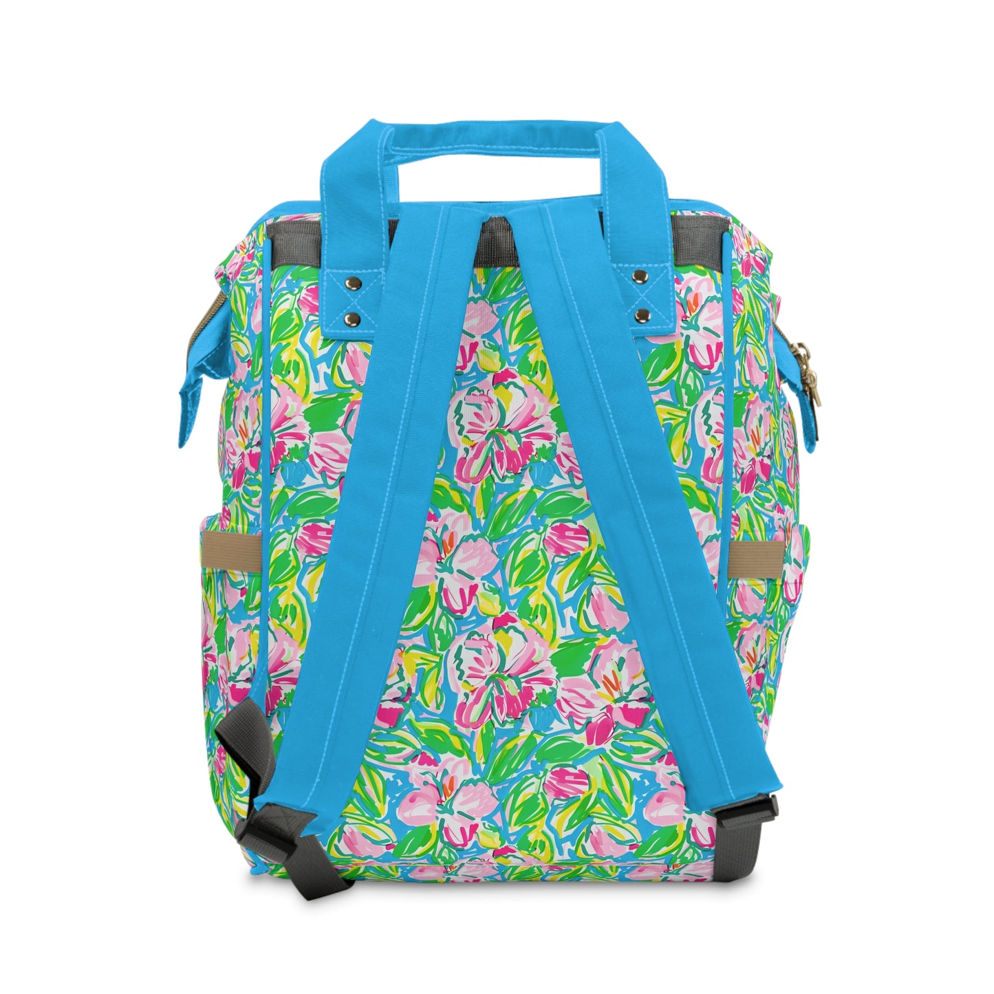 Whispering Meadows: Pink Blossoms, Lush Green Leaves, and Accents of Yellow and Blue Multifunctional Diaper Backpack