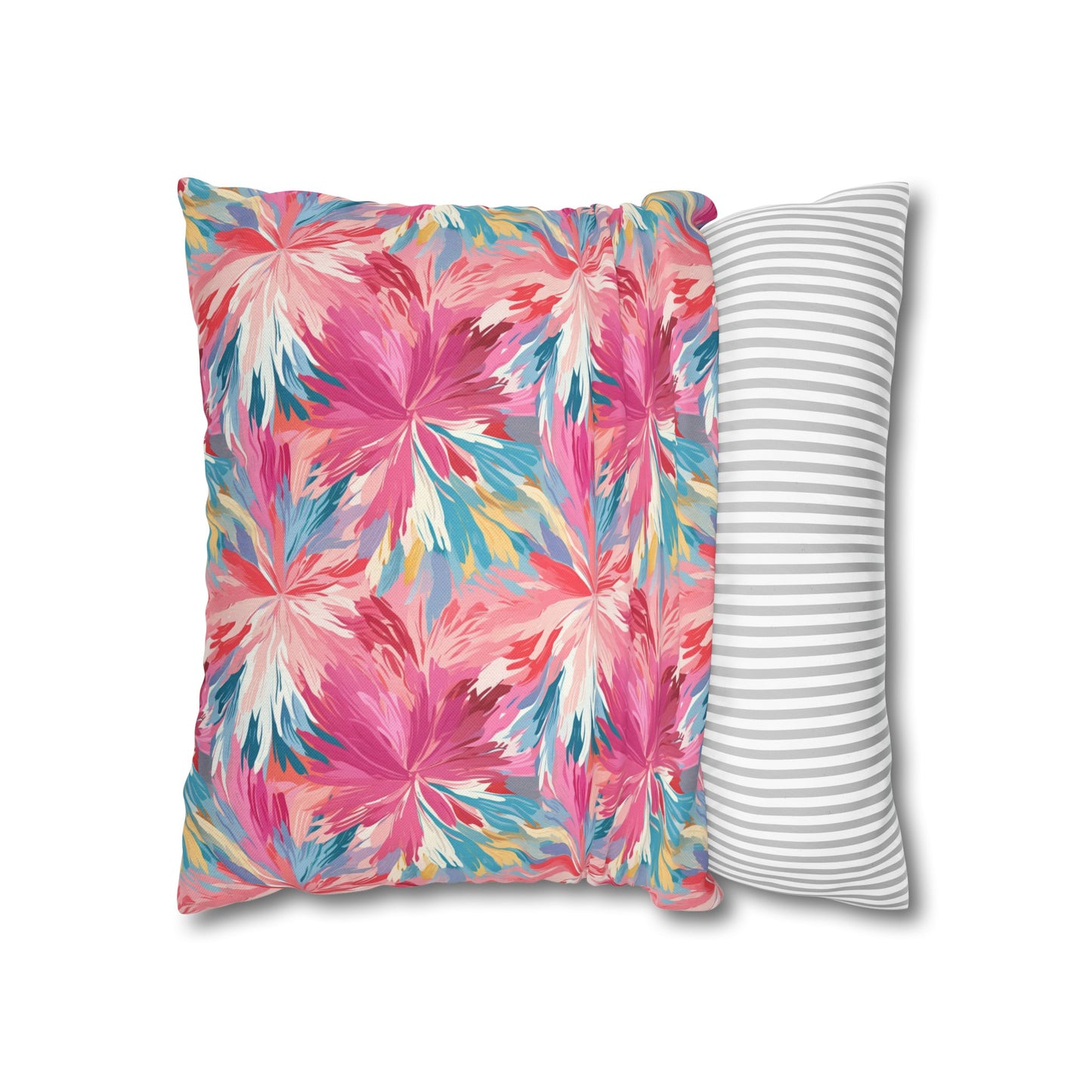 Whispering Sunset: Muted Pinks, Blues, and Gold Watercolor Flowers Spun Polyester Square Pillowcase 4 Sizes