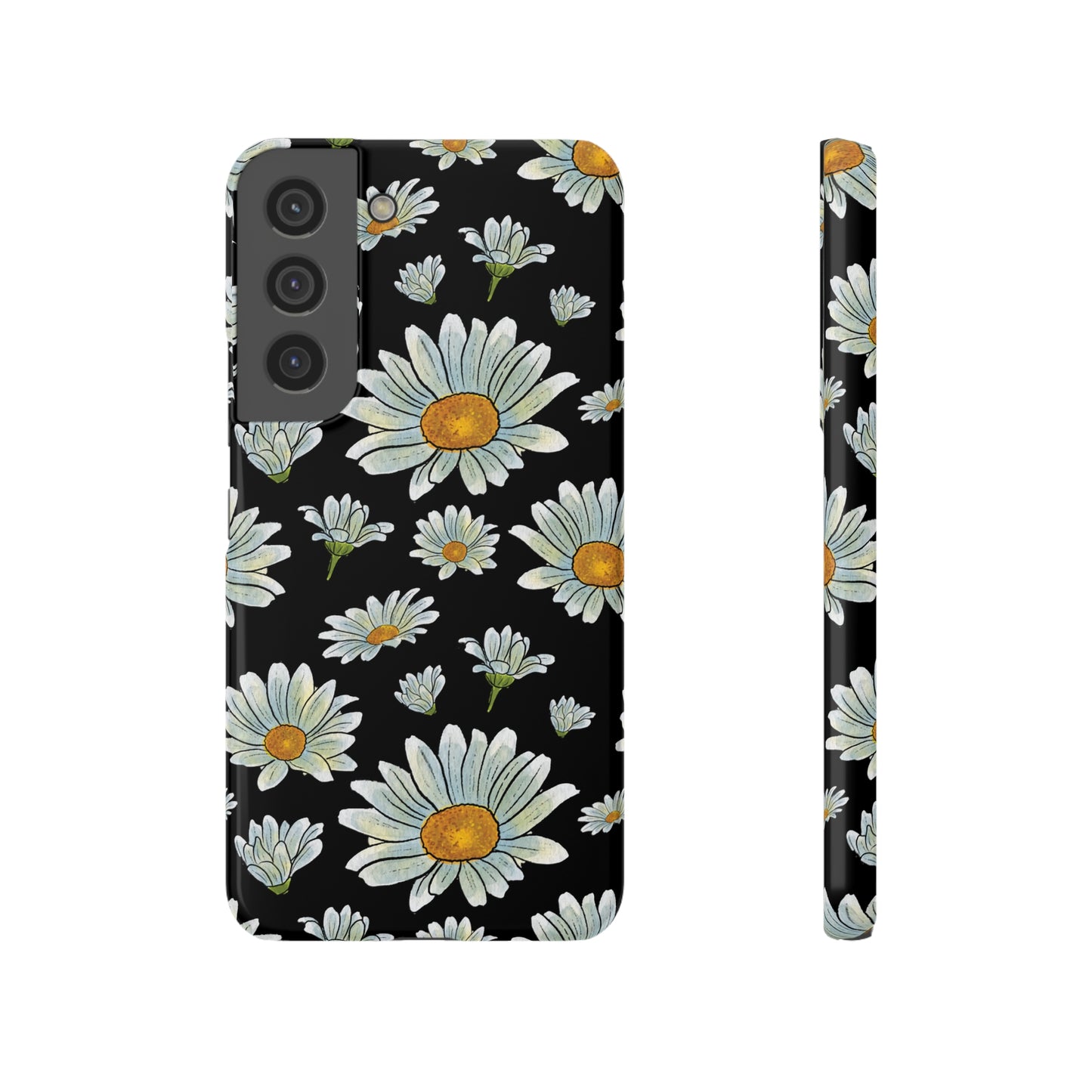 Large Watercolor Summer Daisies Blooming Against a Bold Black Background Samsung Slim Cases