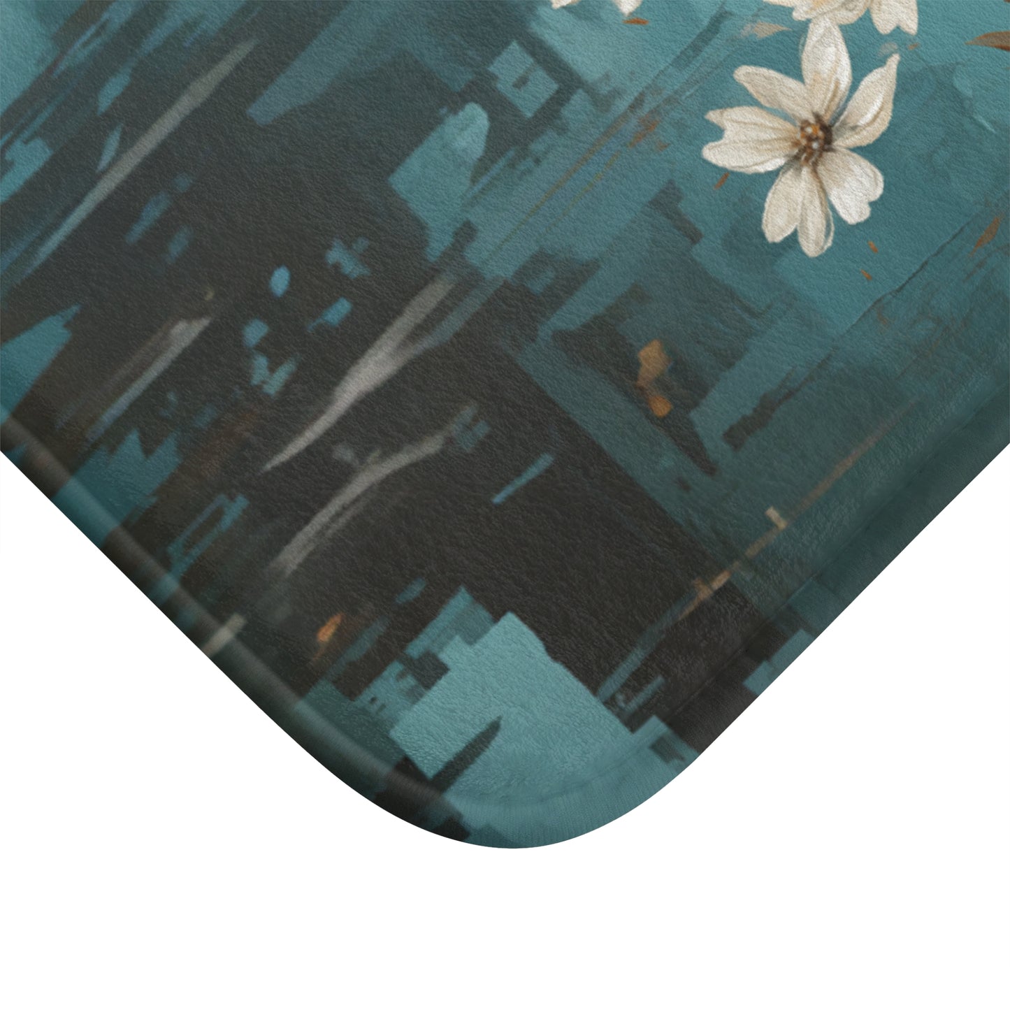 Rustic Farmhouse White and Teal Wild Daisies and Butterflies  - Bathroom Non-Slip Mat 2 Sizes