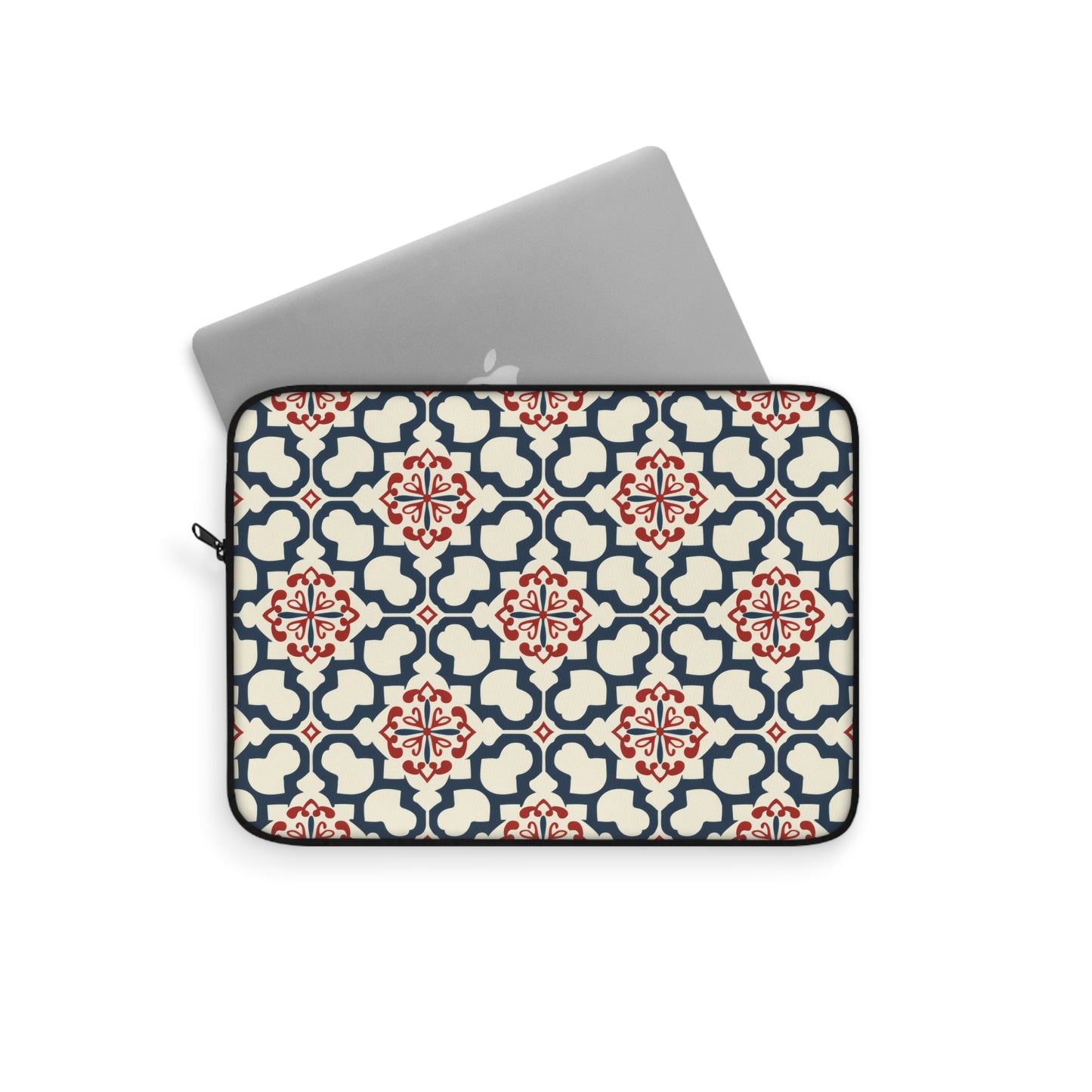 Traditional Korean Elegance in Bold Red and Navy Geometric Tile Pattern Laptop or Ipad Protective Sleeve 3 Sizes Available