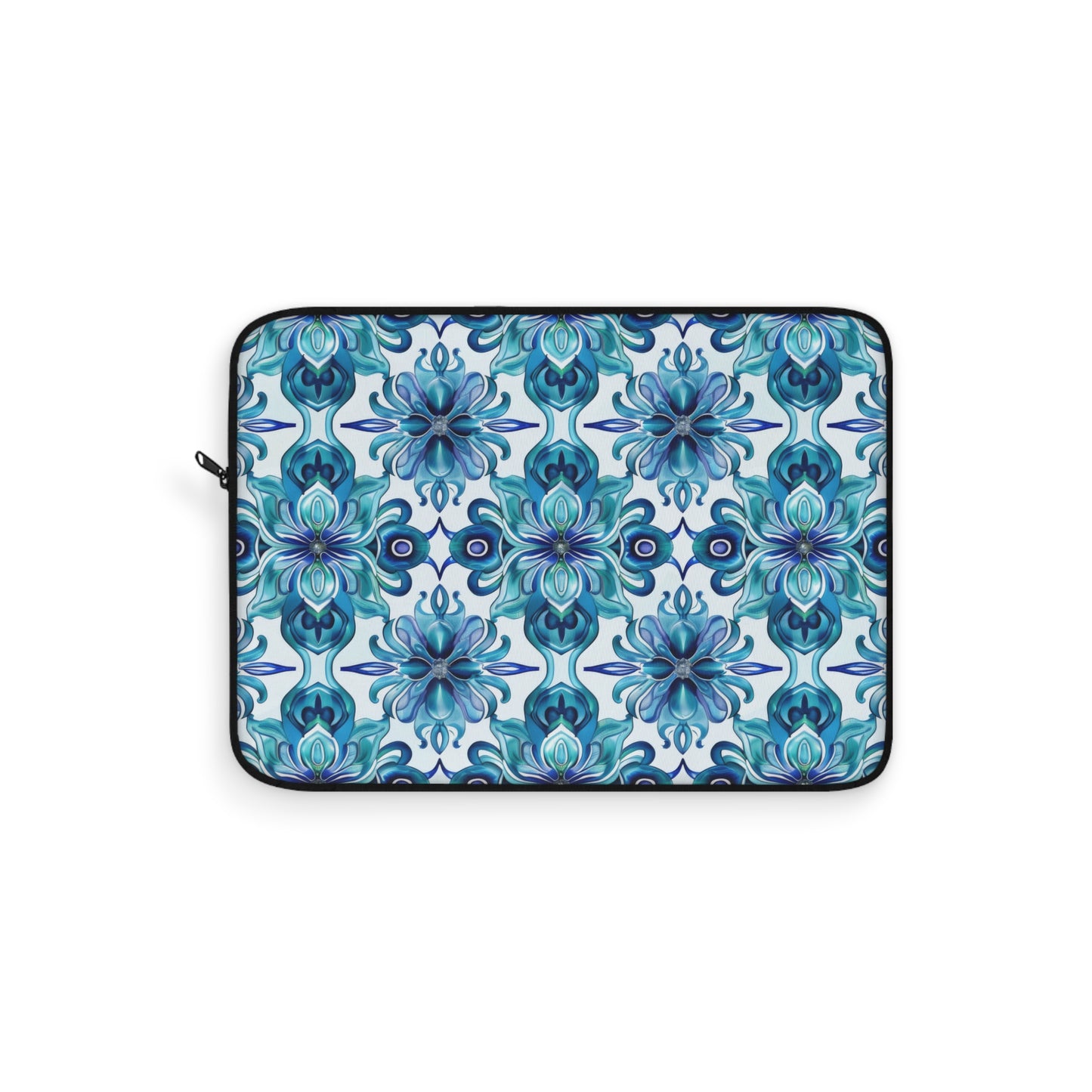 Blossom Symphony of Blue Teal Intricate Floral Pattern Laptop or Ipad Protective Sleeve 3 Sizes Available