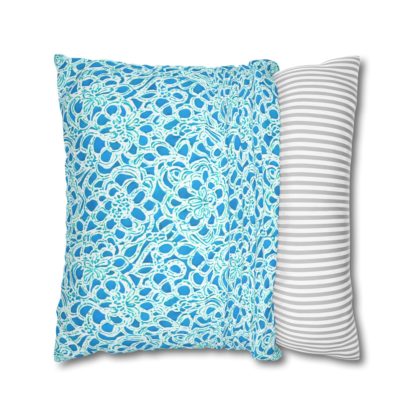 Luminous Swirls: Abstract Watercolor Floral Patterns in Lime Green and Blue Spun Polyester Square Pillowcase 4 Sizes