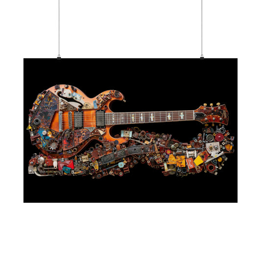 Electric Guitar and Stand Designed with Mechanical Elements Resting on Stand  - 7 Sizes