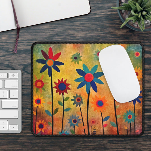 Earthy Elegance: Boho Flower Garden Gaming Mouse Pad with Finished Edges