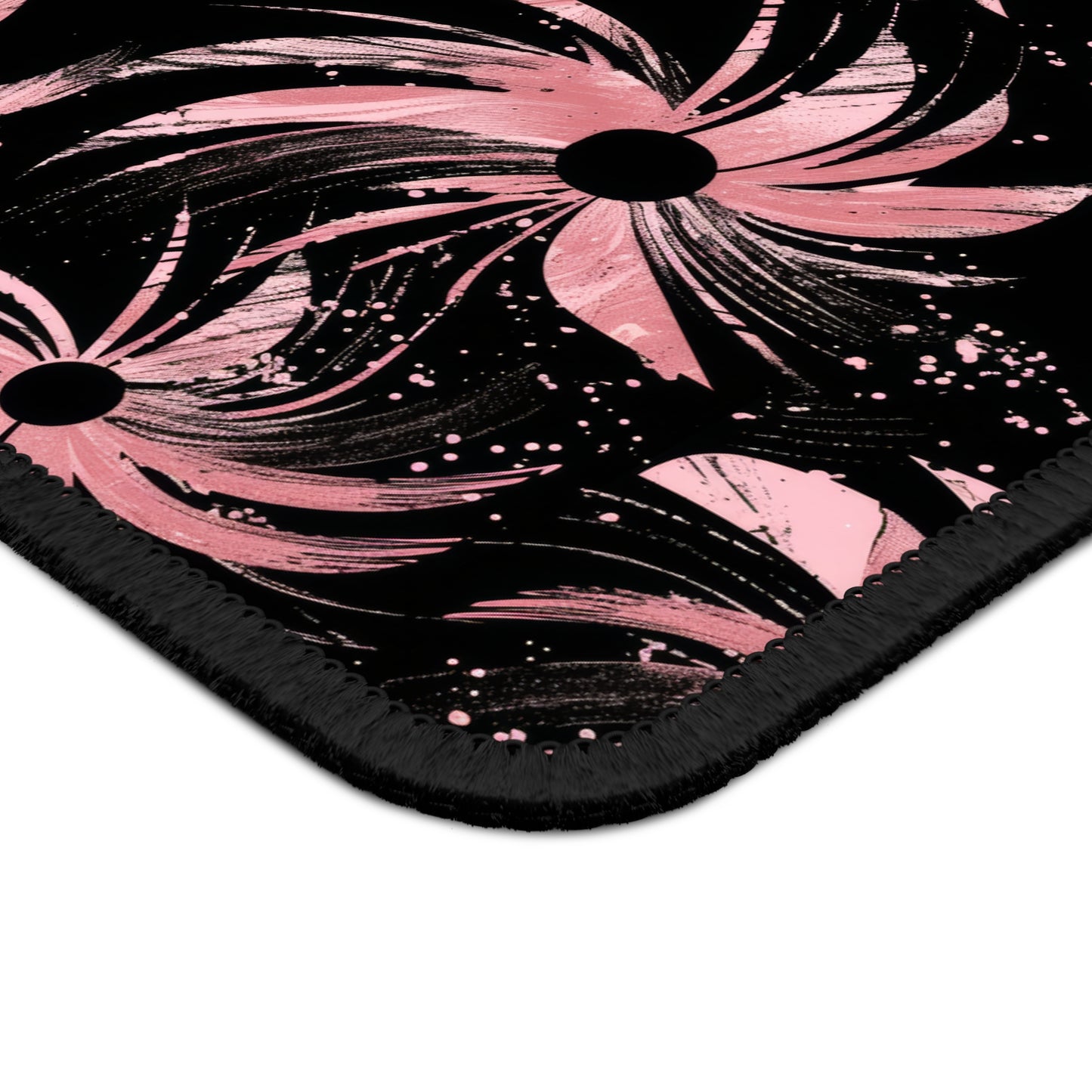 Stellar Blooms of Cosmic Pink on Midnight Black Design Gaming Mouse Pad with Finished Edges