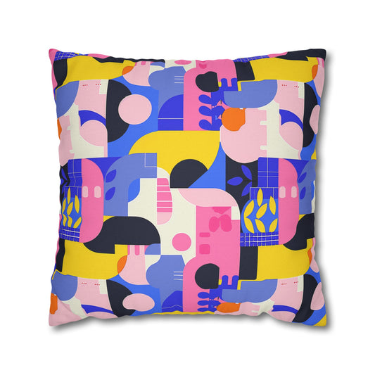 Pop Art in Vibrant Bold Geometric Colors Spun Polyester Square Pillowcase 4 Sizes