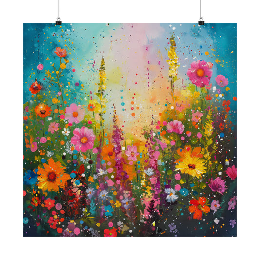 Summer Sunshine in Fields of Bright Flowers Print on Matte Poster  - 14 Sizes