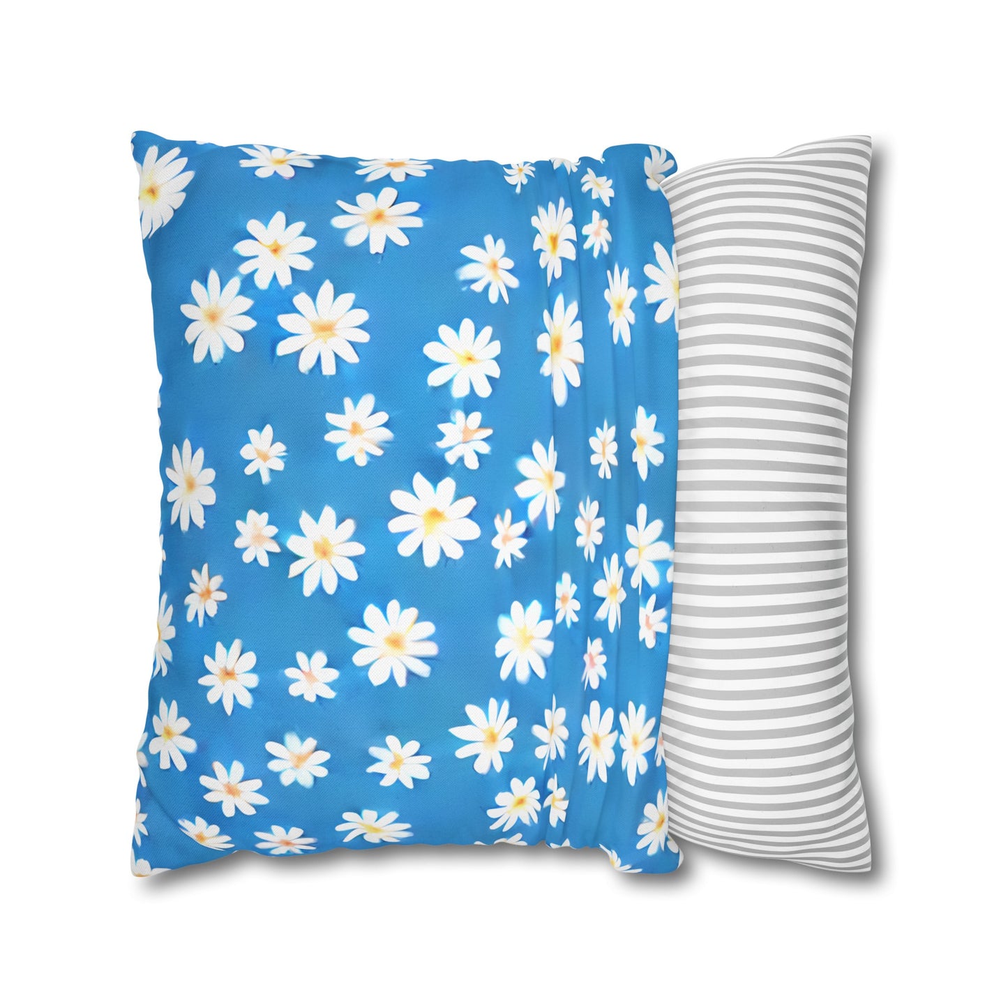 Skys Whisper: Tiny White Daisies on a Serene Blue Spun Polyester Square Pillowcase 4 Sizes