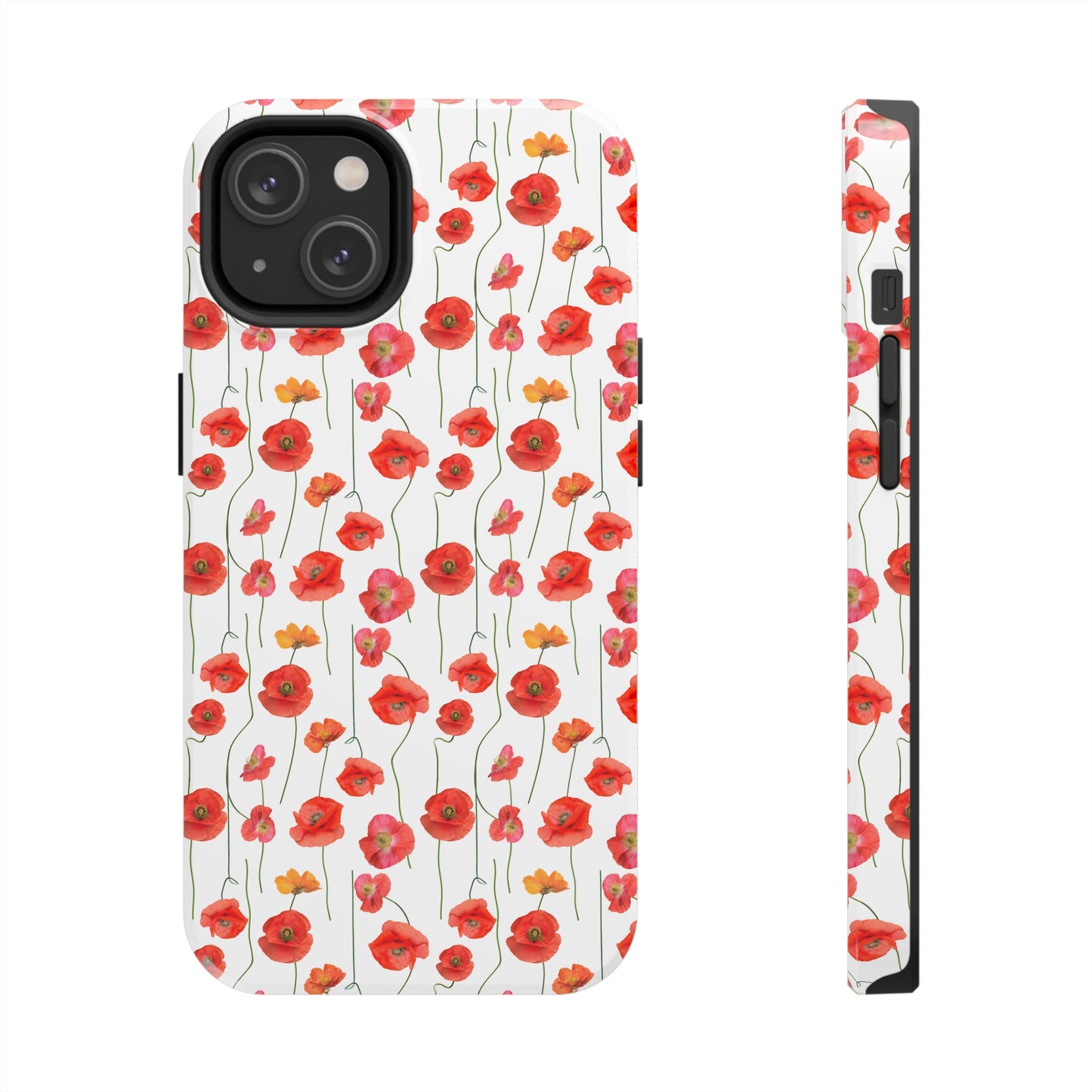 Vivid Elegance: Bright Red Poppies on a White Background Iphone Tough Phone Case