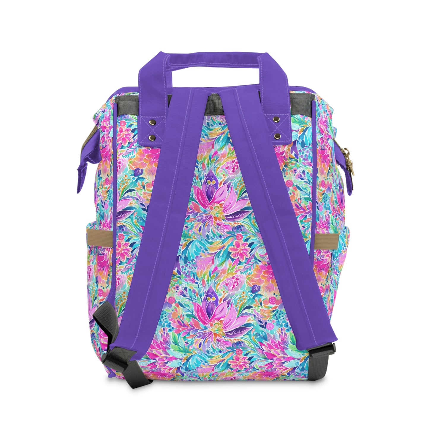 Tropical Prism: Rainbow Watercolor Flowers in Full Bloom Multifunctional Diaper Backpack