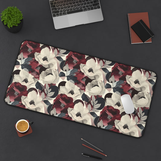 Elegant Vintage Floral Blooms in Wine, Cream and Charcoal Print Gaming Mouse Pad  Desk Mat  - 3 Sizes