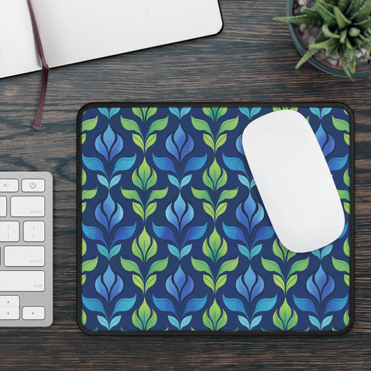 Vintage Blue and Green Botanical  Gaming Mouse Pad with Finished Edges