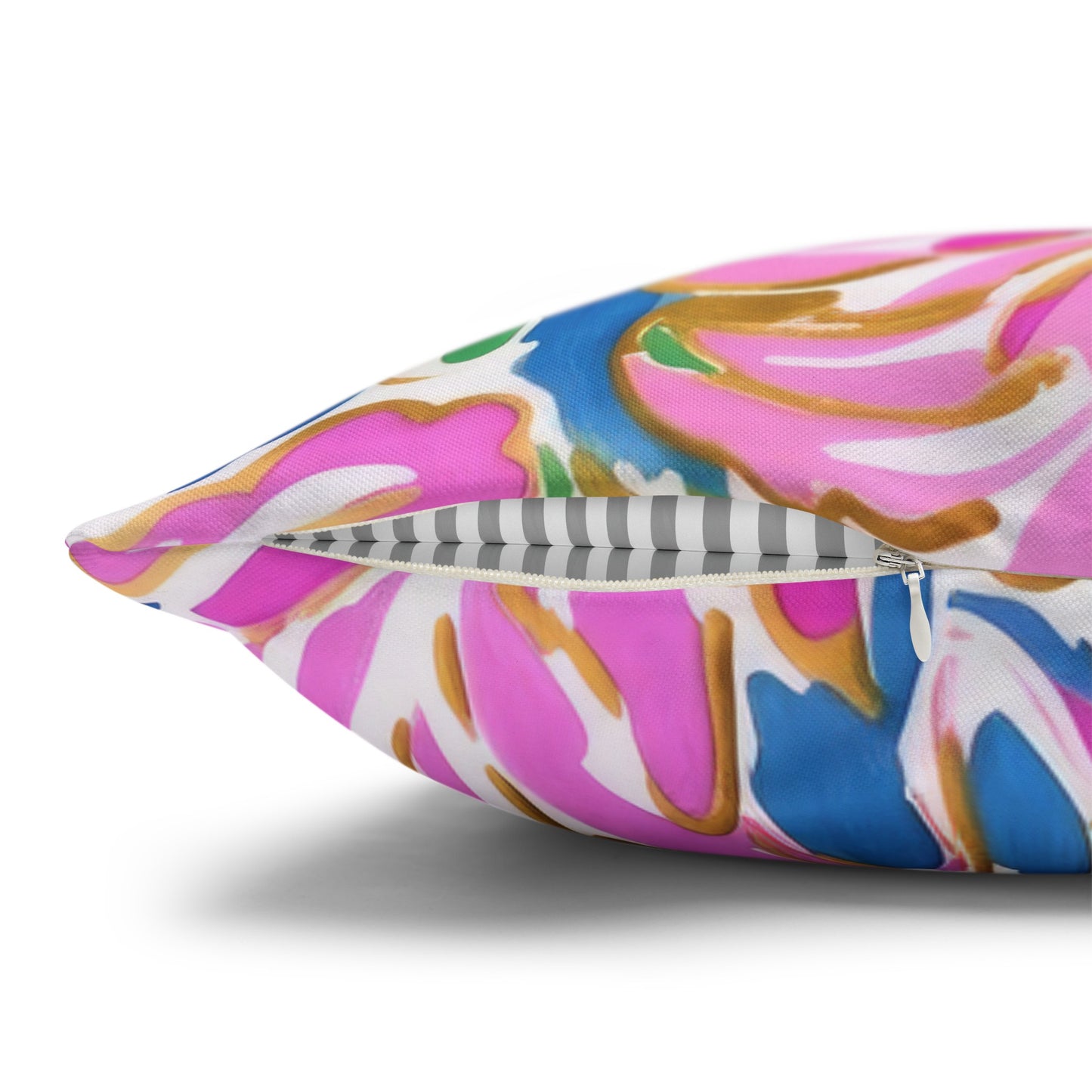 Pastel Bouquet: Large Blooms of Pink, Gold, and Blue in Watercolor Spun Polyester Square Pillowcase 4 Sizes