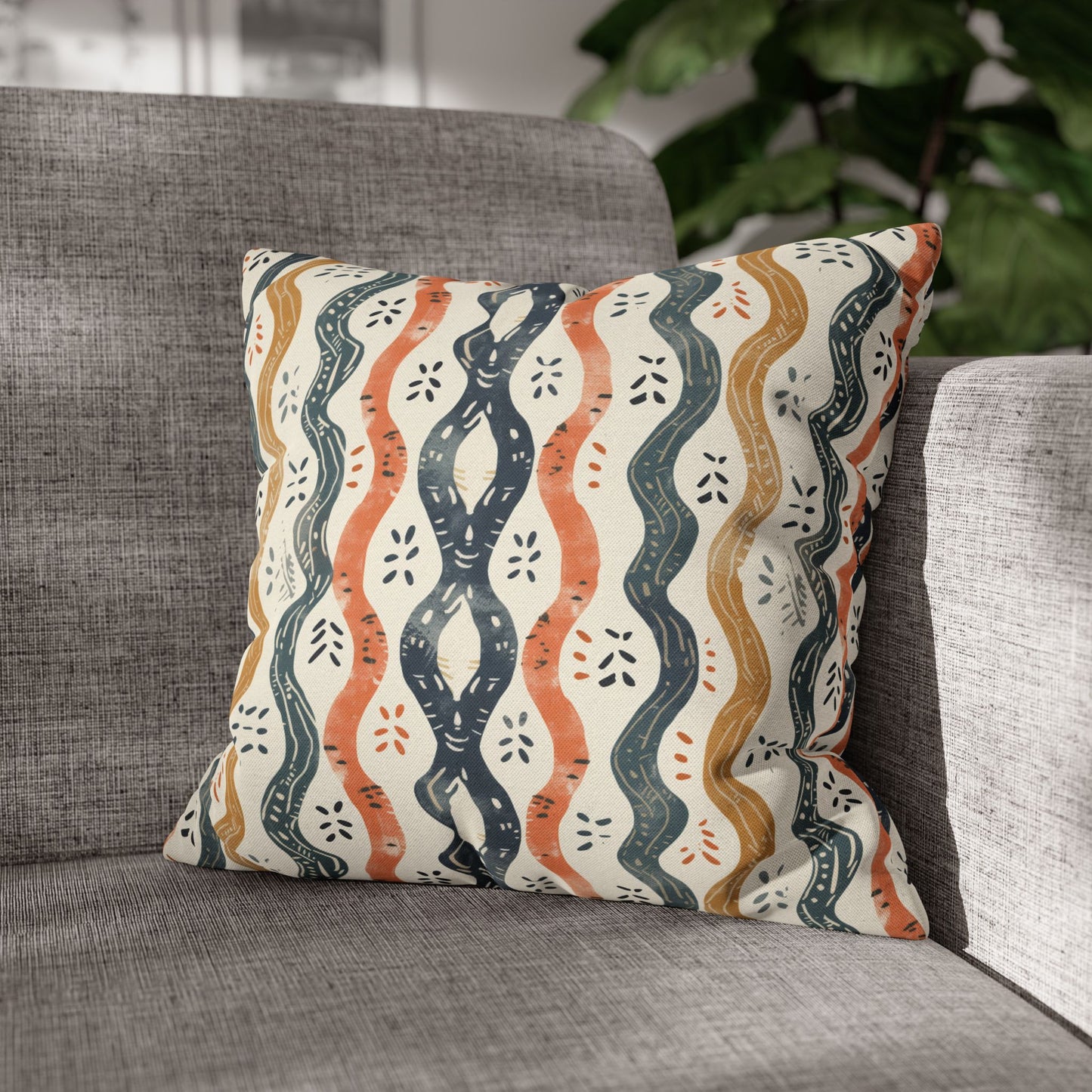 Boho Waves with Earthy Blues Reds and Browns Spun Polyester Square Pillowcase 4 Sizes