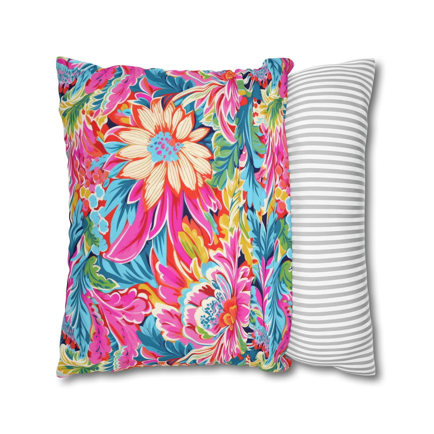 Coastal Summer Blooms: Bright Floral Watercolors in Coastal Hues Spun Polyester Square Pillowcase 4 Sizes