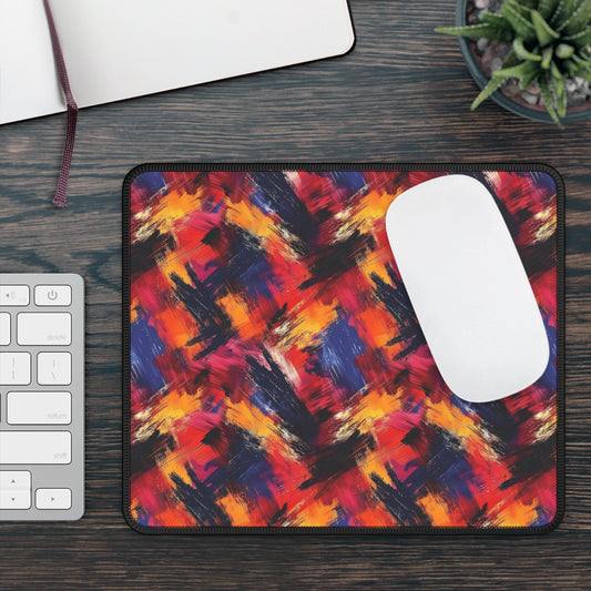 Vibrant Brush Strokes of Bold Colors Red, Purple and Orange Gaming Mouse Pad with Finished Edges