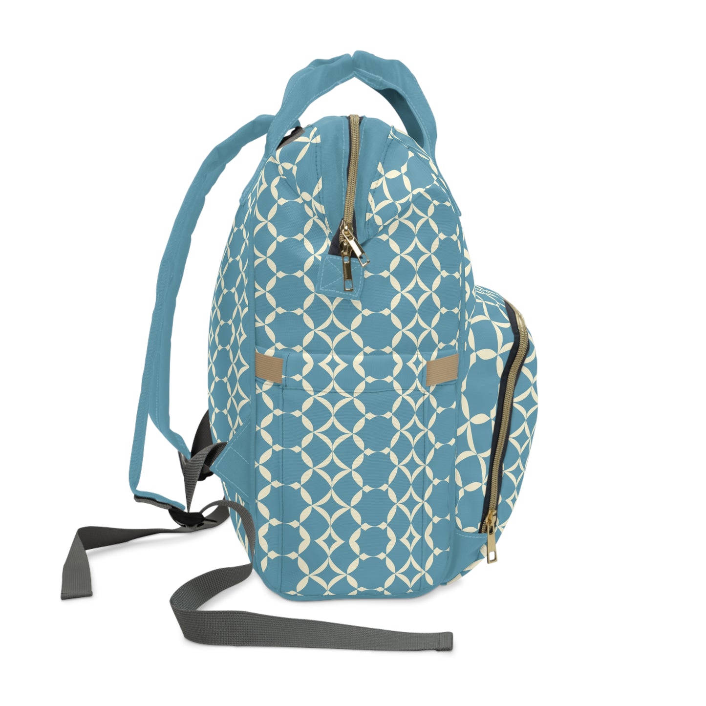 Modern Chic Aqua and Cream Geometric Pattern Multifunctional Diaper Backpack