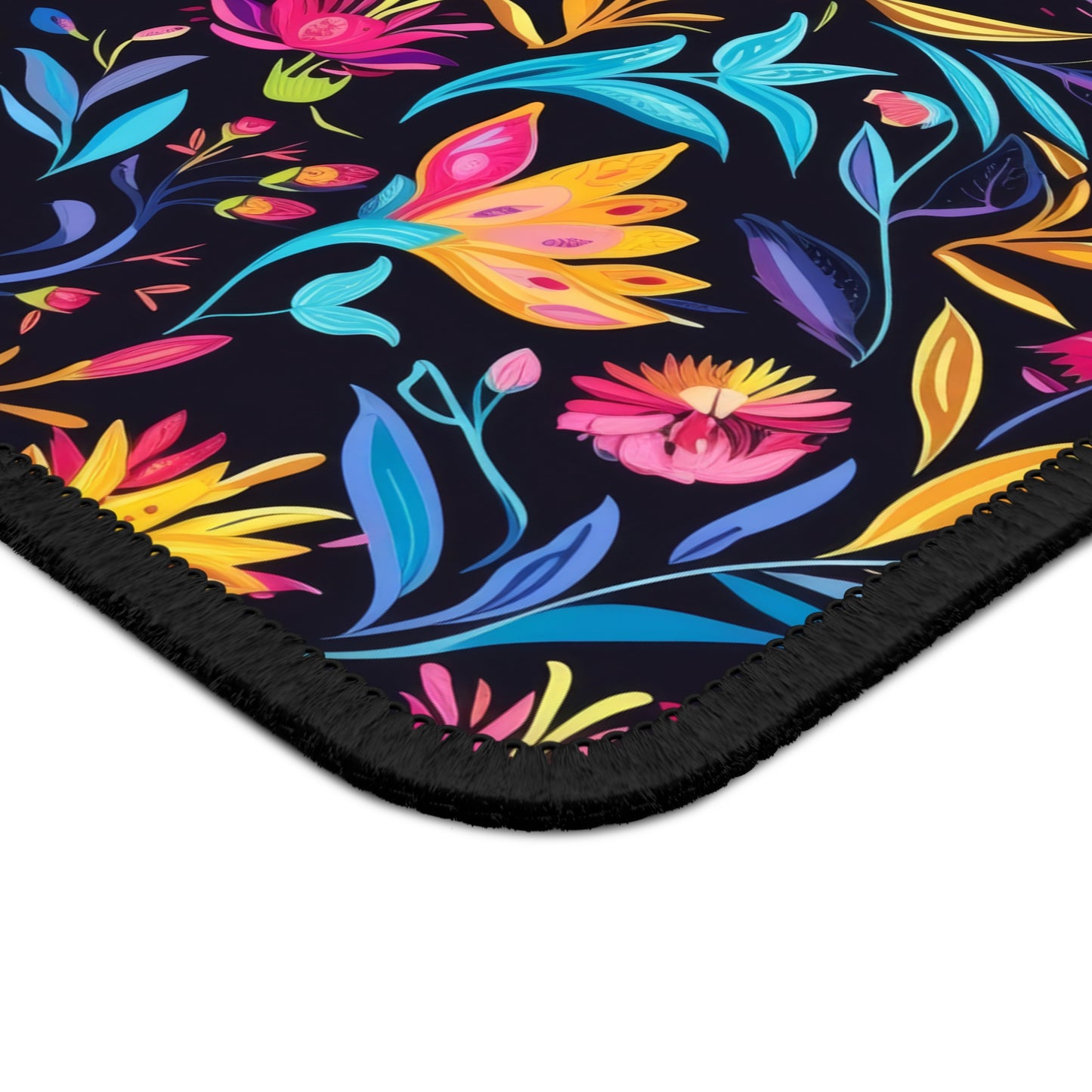 Vibrant Floral Fantasy in Midnight Garden Gaming Mouse Pad with Finished Edges