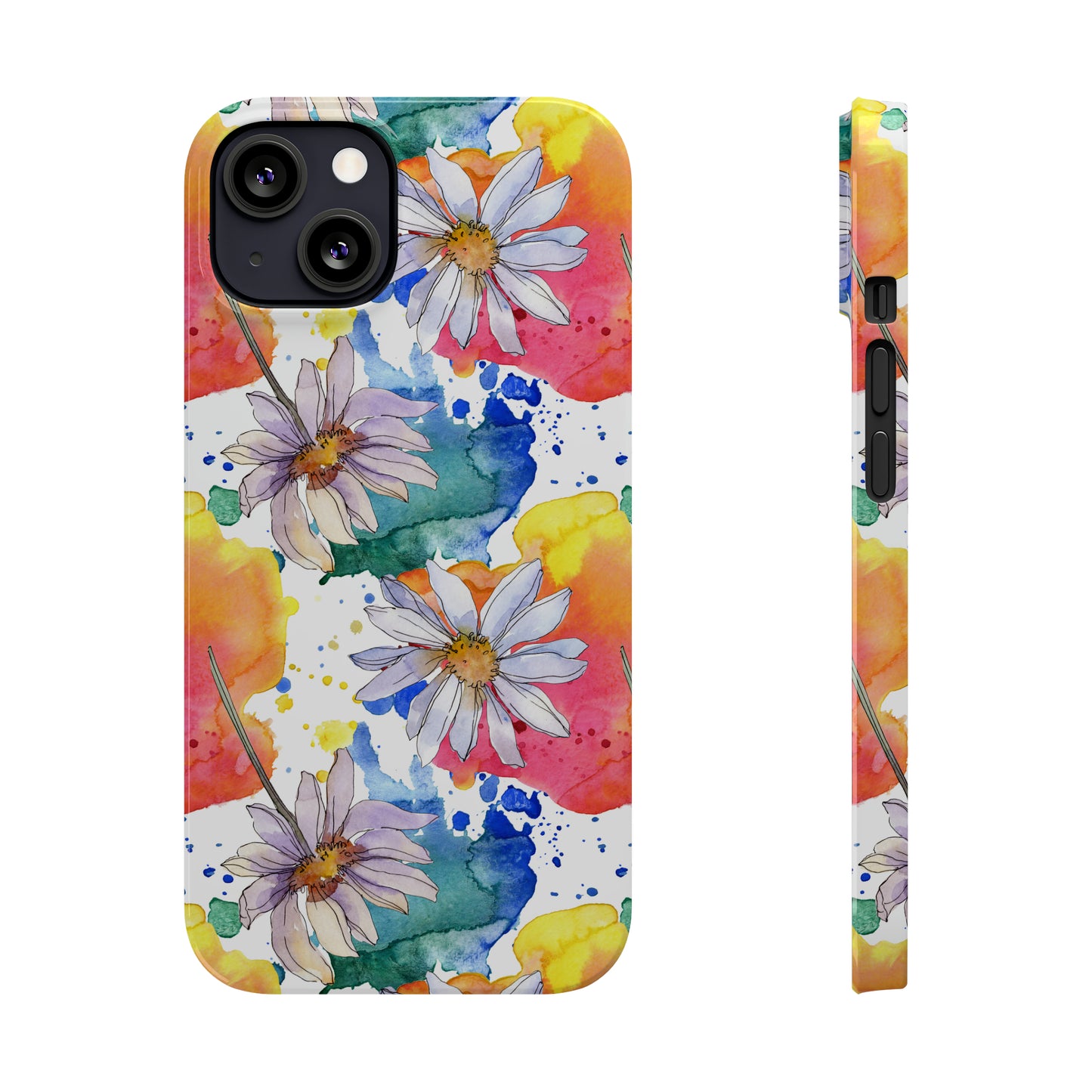 Large Colorful Watercolor Daisy Design Iphone 15-12 Slim Phone Case