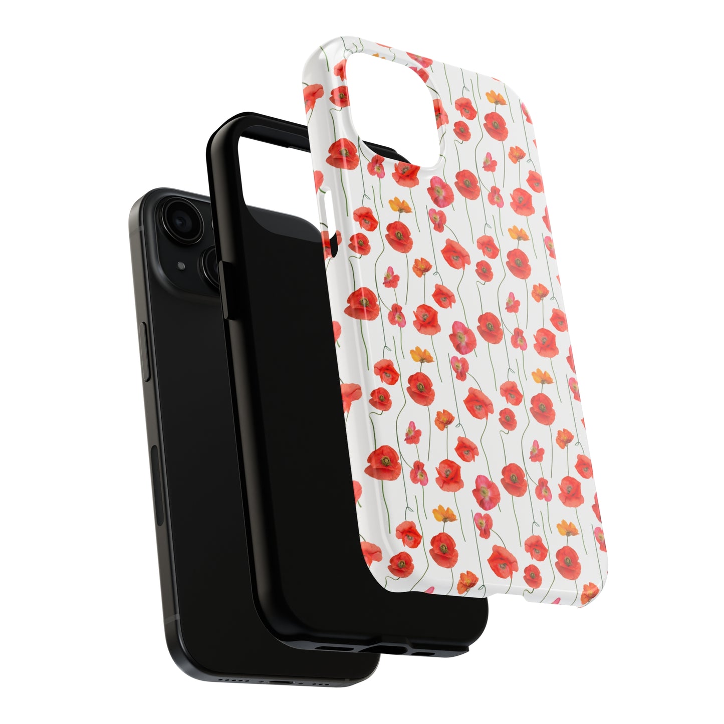 Vivid Elegance: Bright Red Poppies on a White Background Iphone Tough Phone Case