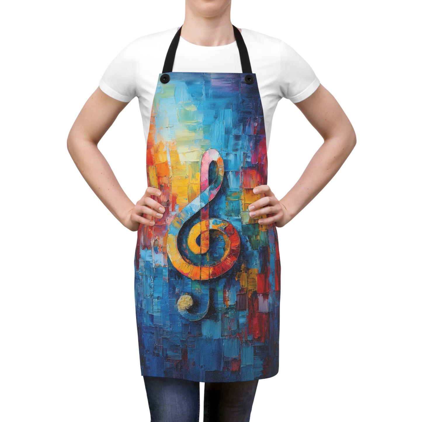 Vivid Symphony Bold Colorful Treble Clef Abstract Painting Kitchen Chef Apron