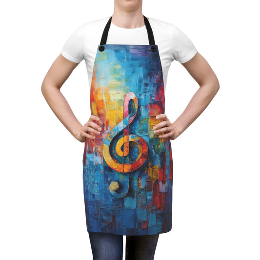 Vivid Symphony Bold Colorful Treble Clef Abstract Painting Kitchen Chef Apron