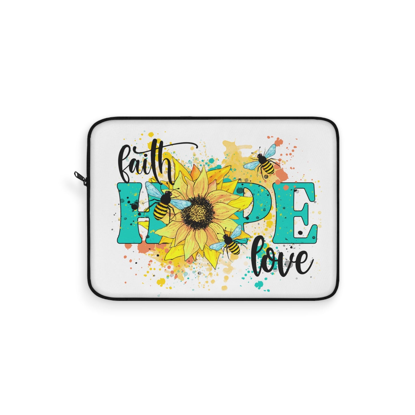 Faith Hope Love Daisy Flower on Yellow Laptop or Ipad Protective Sleeve 3 Sizes Available