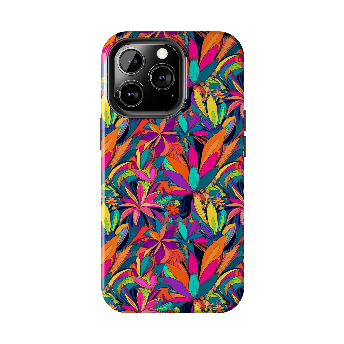 Tropical Neon Flowers Iphone Tough Phone Case