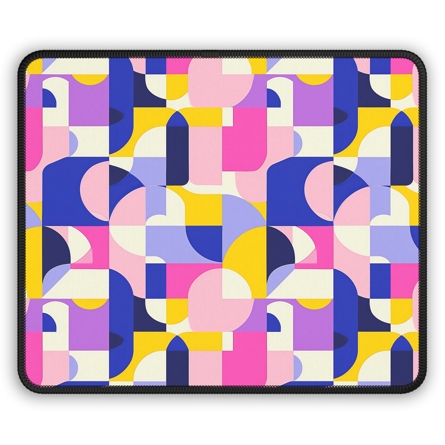 Vibrant Pink, Blue Yellow Color Block Geometric Shapes Gaming Mouse Pad with Finished Edges