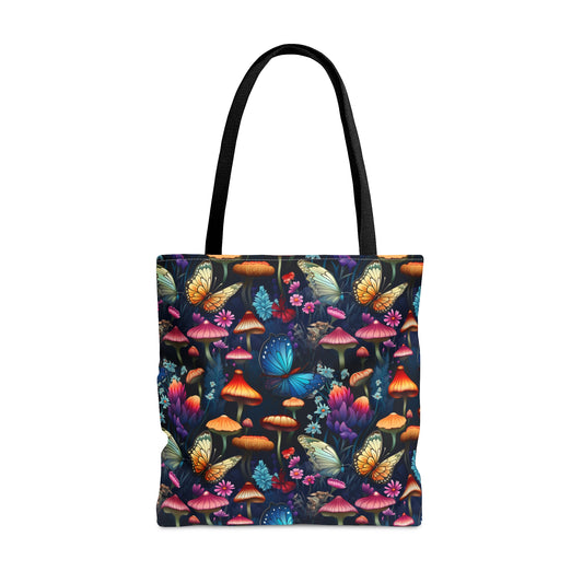 Mystical Butterflies and Mushroom Nighttime Garden - Canvas Tote 3 Sizes