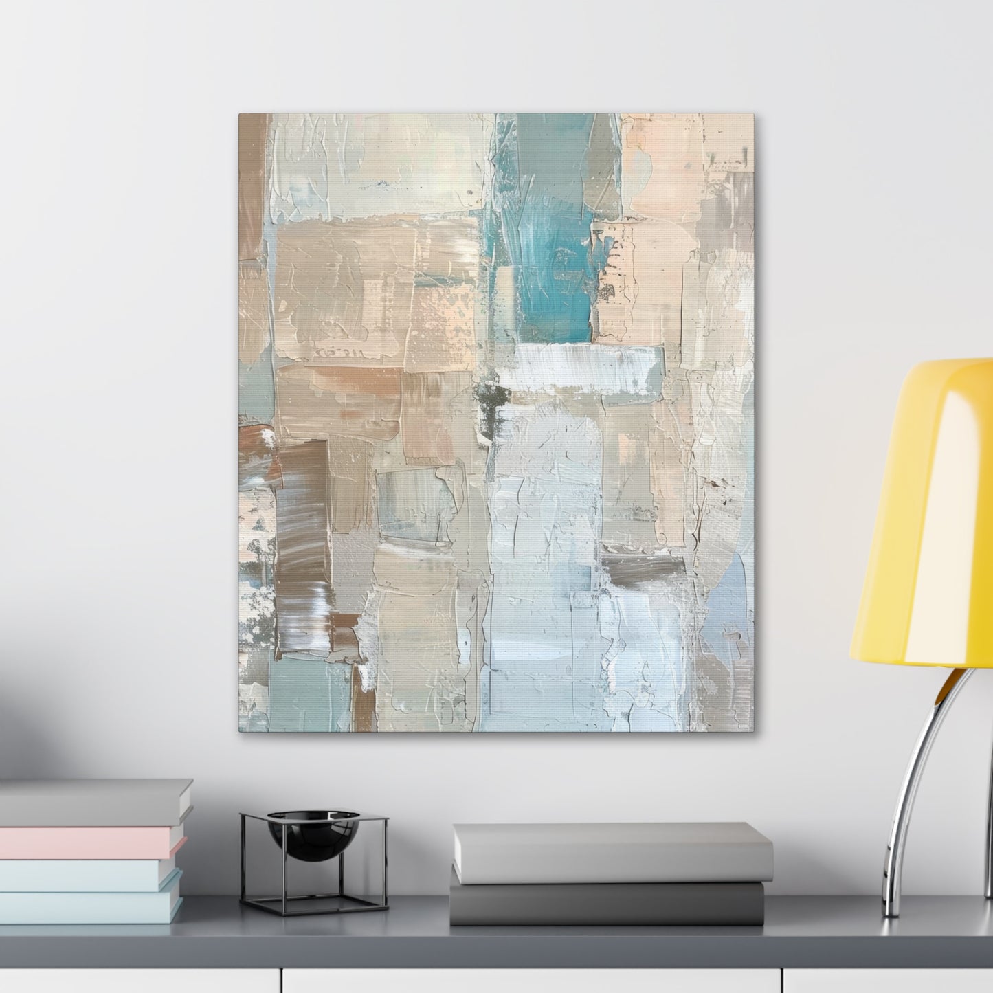 Bold Contrasts Abstract Grey Teal and Tan Color Blocking with Bold, Heavy Strokes Print on Canvas Gallery - 13 Sizes