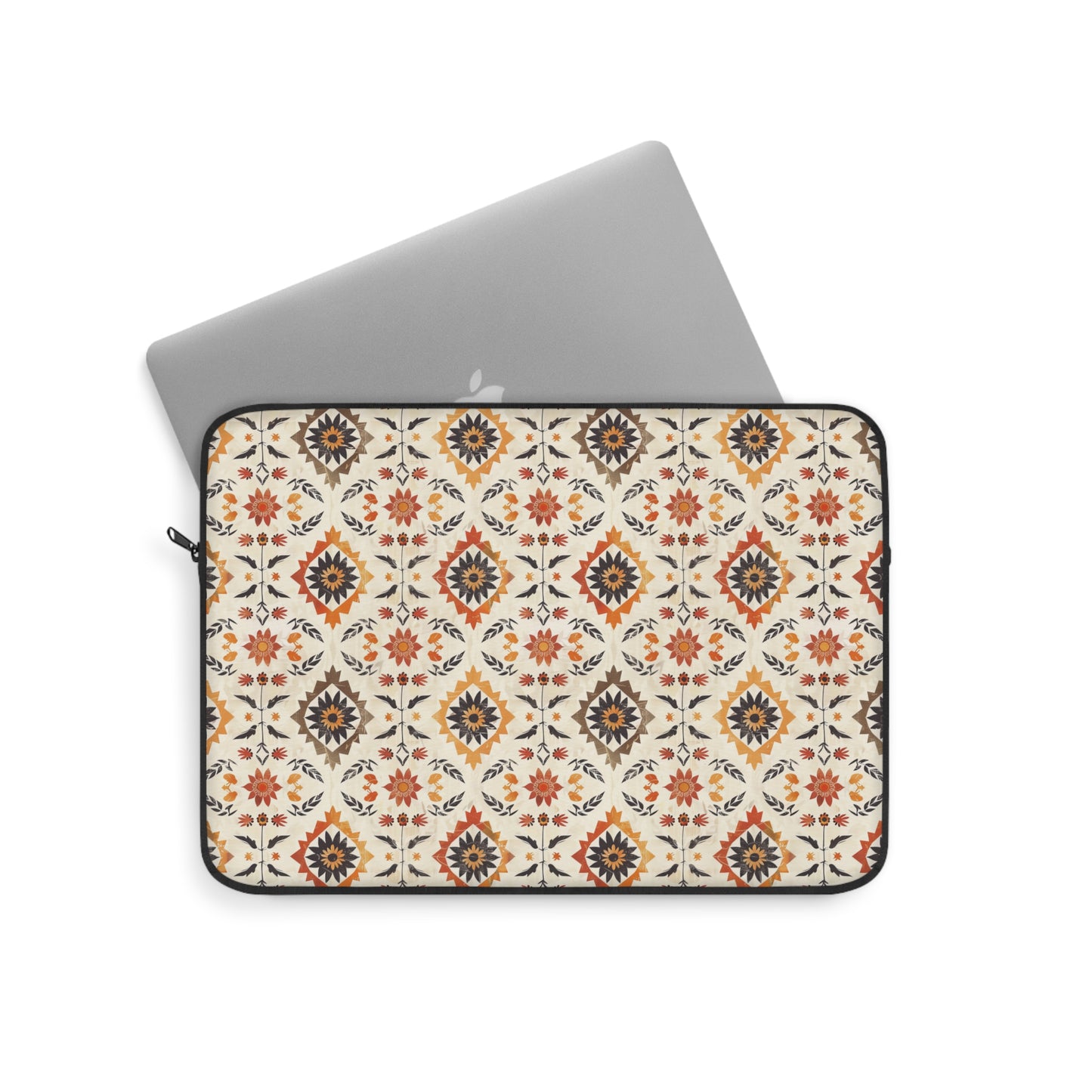 Rustic Charm of Folk Art in Burnt Orange, Deep Brown, and Creamy Beige Laptop or Ipad Protective Sleeve 3 Sizes Available