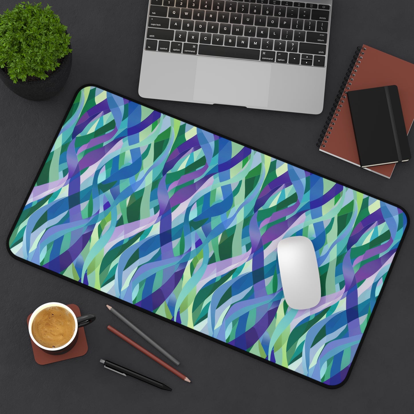 Vibrant Purple Blue and Green Ribbons Extended Gaming Mouse Pad  Desk Mat  - 3 Sizes