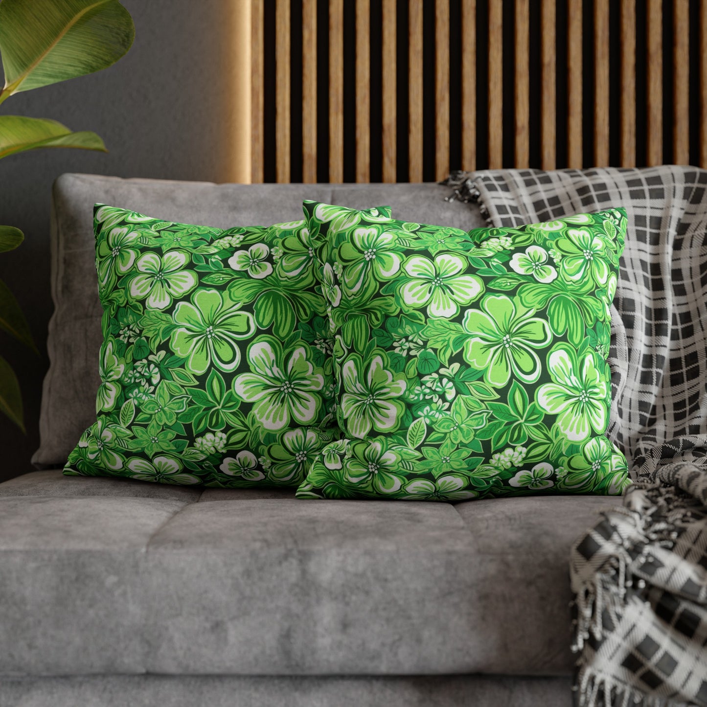 Emerald Essence: Floral Bloom Design in Green Hues Spun Polyester Square Pillowcase 4 Sizes