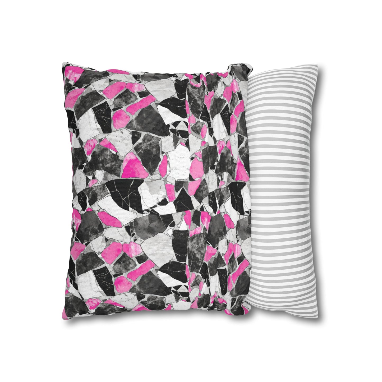 Chic Pink and Gray Mosaic Design Spun Polyester Square Pillowcase 4 Sizes