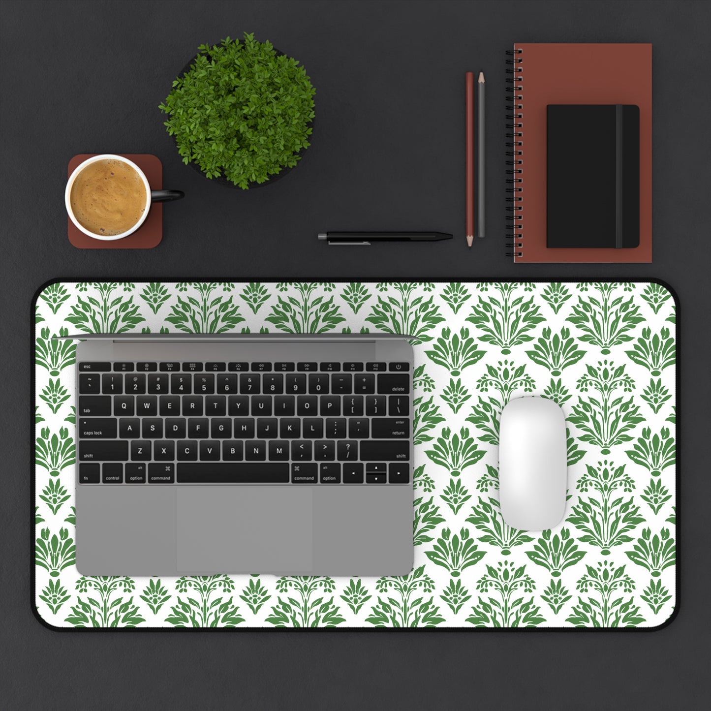 Green Floral Indian Block Print Pattern Gaming Mouse Pad  Desk Mat  - 3 Sizes