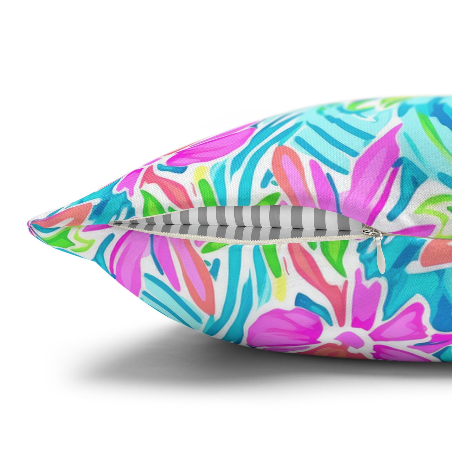 Neon Tropics: Vibrant Rainbow Flowers and Palm Leaves in Electric Splendor Spun Polyester Square Pillowcase 4 Sizes