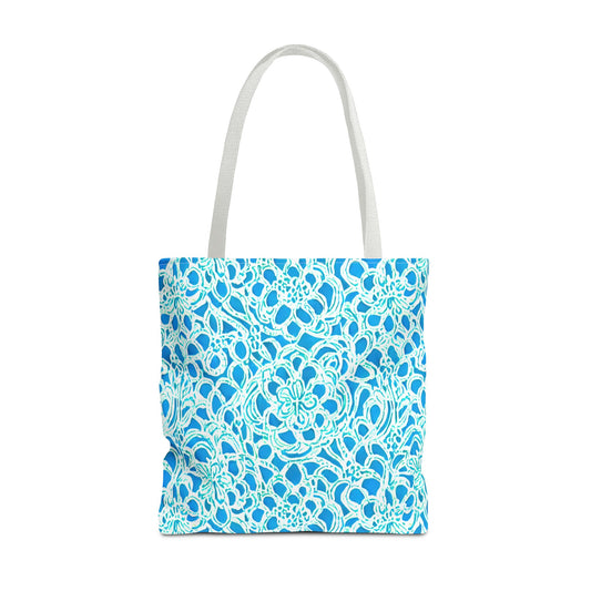 Luminous Swirls: Abstract Watercolor Floral Patterns in Lime Green and Blue Canvas Tote Bag 3 Sizes