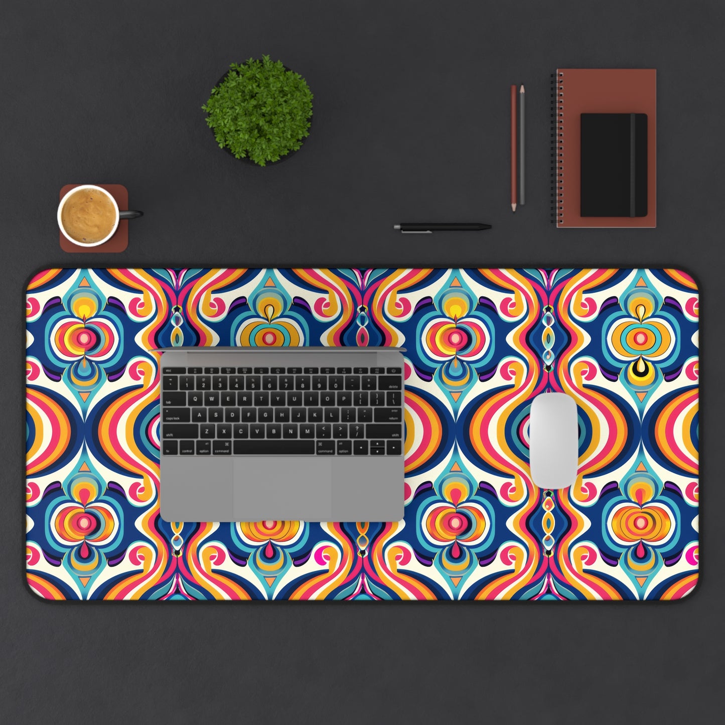 Vibrant Retro Waves with Colorful Geometric Pattern Extended Gaming Mouse Pad  Desk Mat  - 3 Sizes