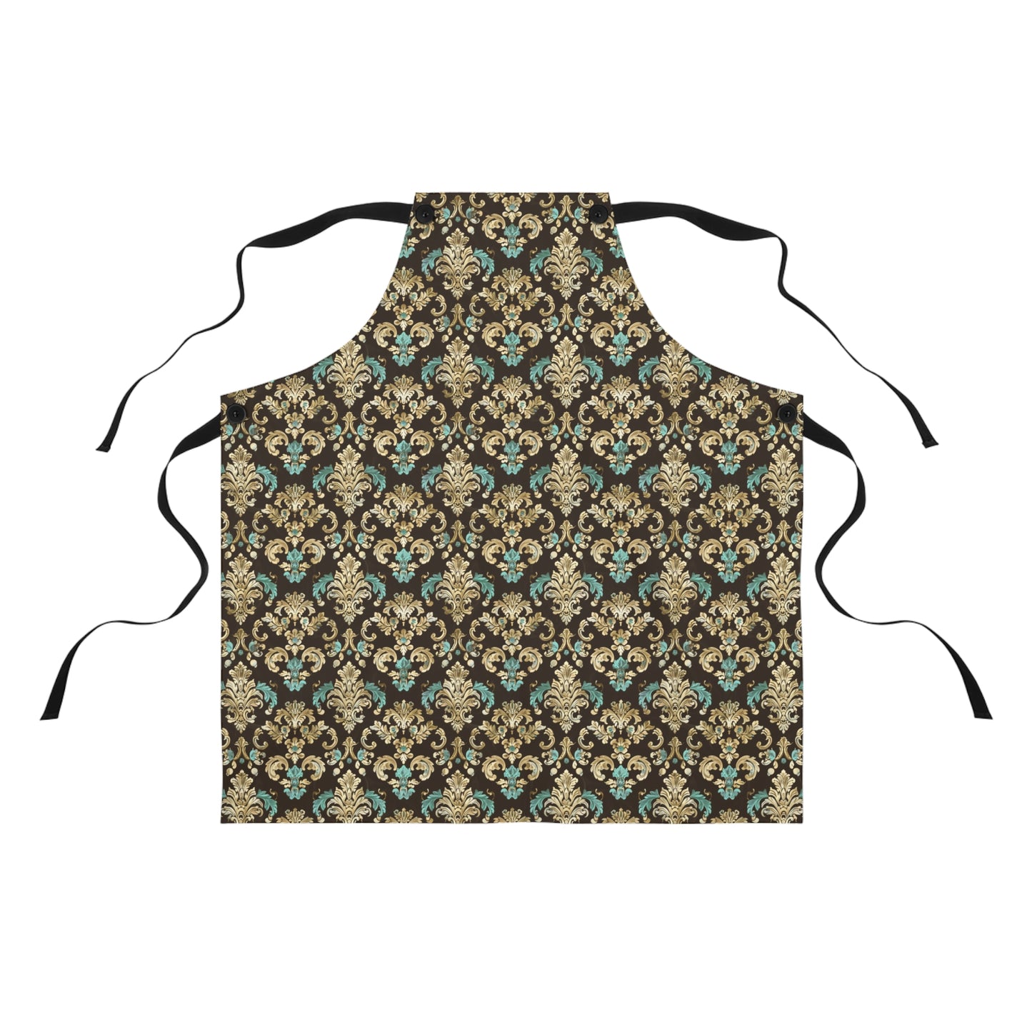 Luxurious Rococo Pattern of Ornate Brown and Teal Floral Scroll Design Kitchen Chef Apron