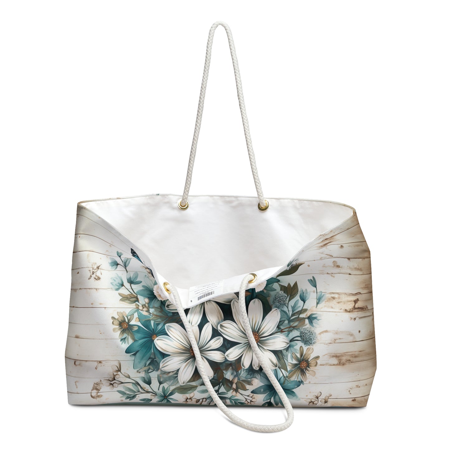 Rustic Charm Bouquet featuring Teal Accents White Wild Daisies with Butterflies  Weekender Oversized Canvas Tote Bag 24" × 13"