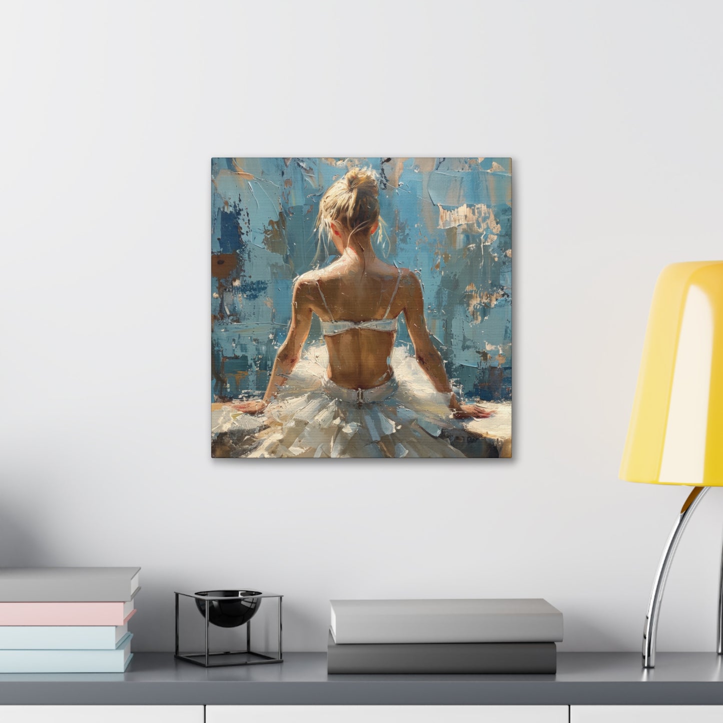 Sunlit Serenity Ballerina in White Dress, Bathed in Sunlight and Blue Skies with Back Turned Print on Canvas Gallery - 13 Sizes