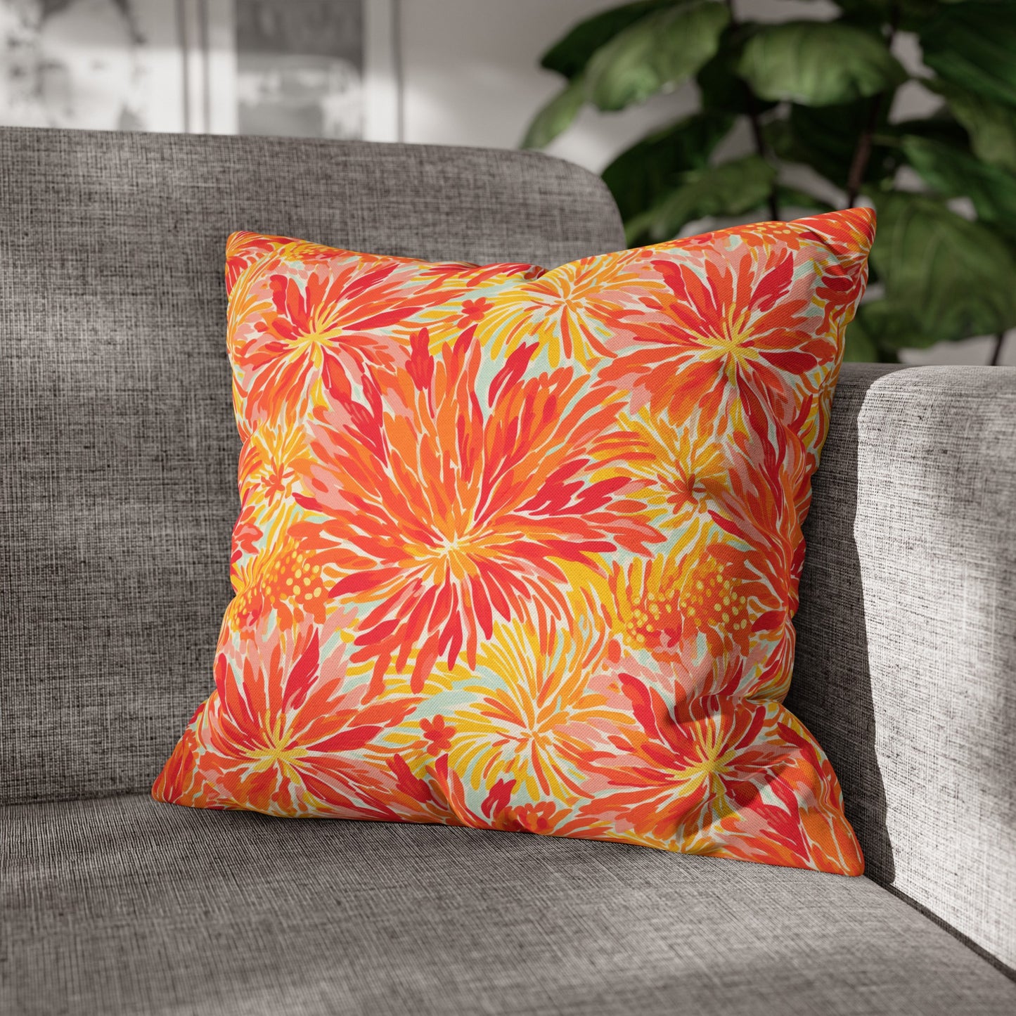 Golden Citrus Blooms: Vibrant Orange and Yellow Watercolor Flowers Spun Polyester Square Pillowcase 4 Sizes