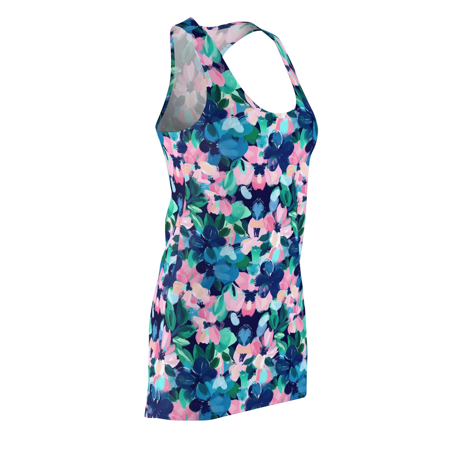 Tranquil Blooms: Muted Blue, Pink, and Green Watercolor Flowers Women's Racerback Dress XS - 2XL