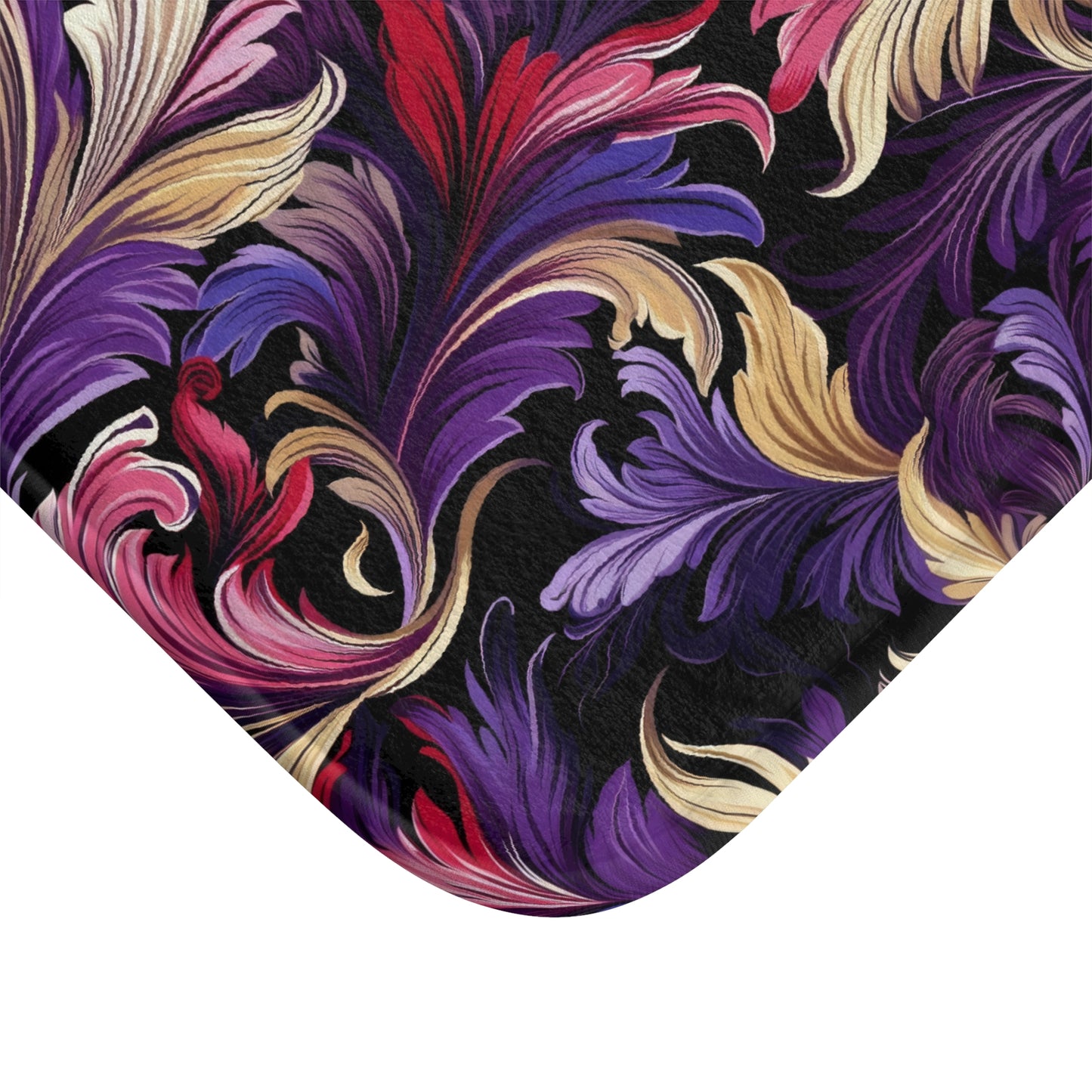 Purple, Gold & Pink Floral Swirls of Foliage Design  - Bathroom Non-Slip Mat 2 Sizes