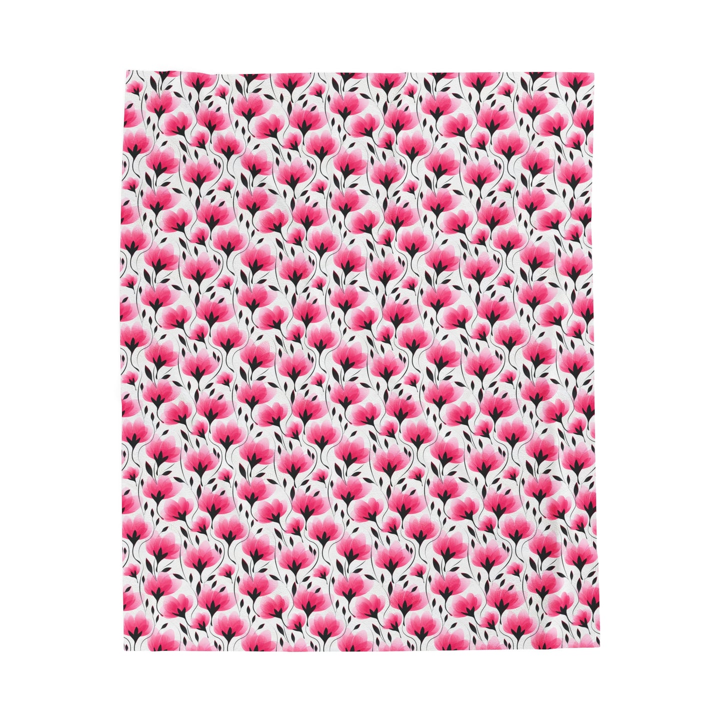 Elegant Modern Pink and Black Floral Blooms Velveteen Plush Blanket 3 Sizes