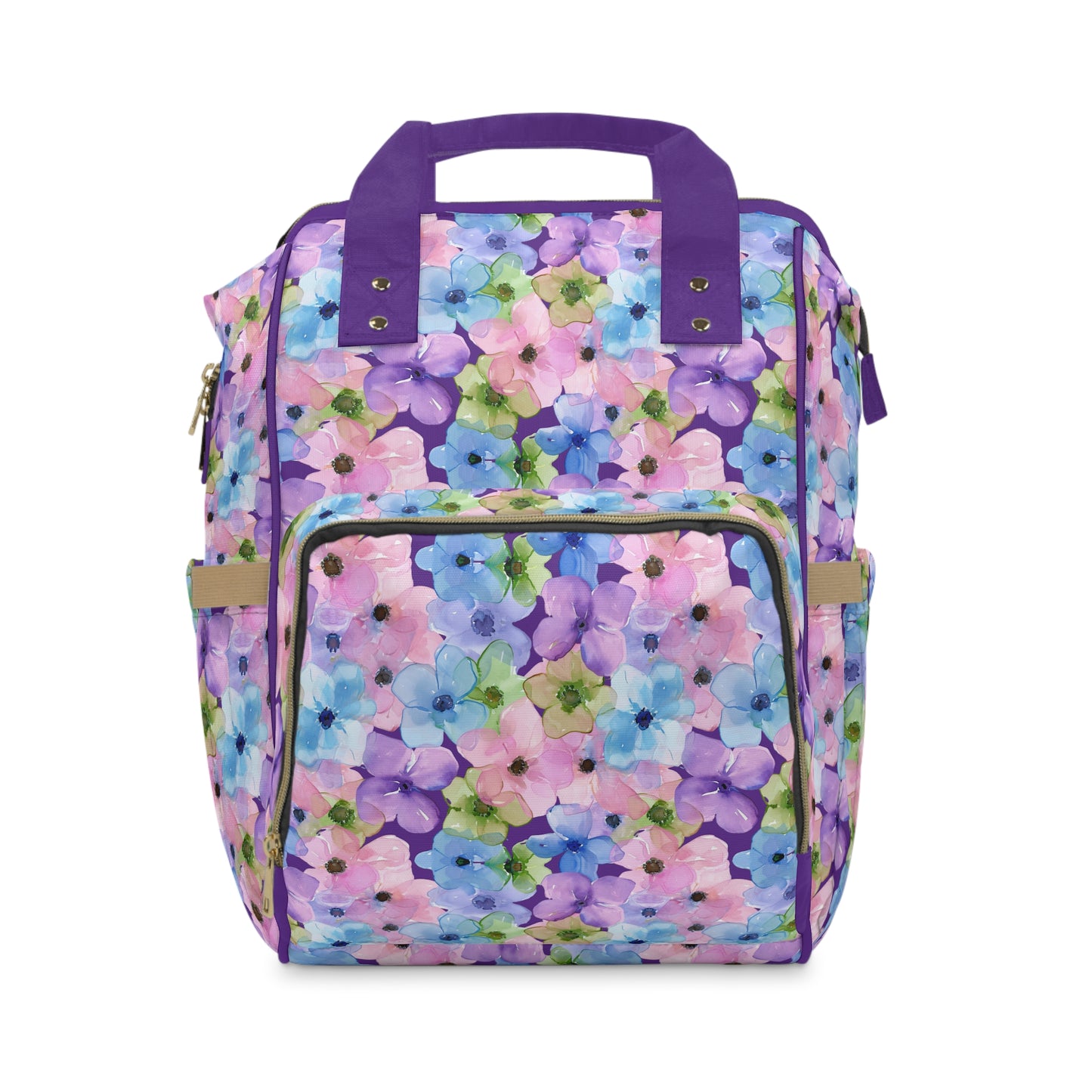 Dreamy Blooms: Large Pastel Pink, Purple, and Blue Flowers Multifunctional Diaper Backpack