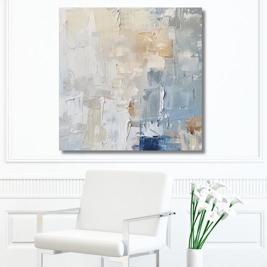 Bold Contrasts Abstract Tan and Blue Color Blocking with Heavy Strokes Print on Canvas Gallery - 13 Sizes